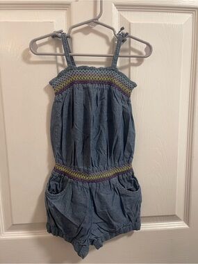 Place Light Blue Chambray Girls Romper with Multicolor Smocking
